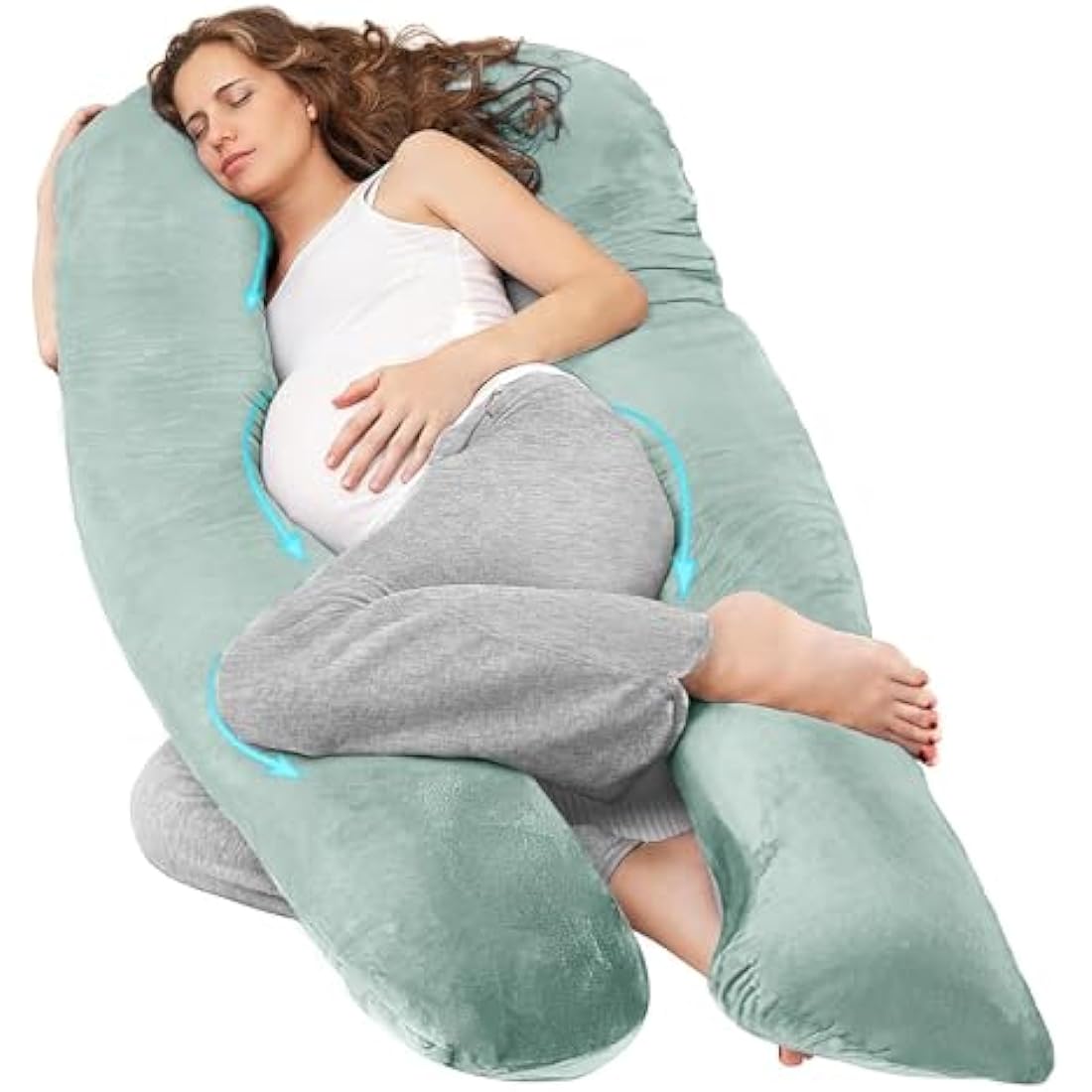 Nuliie Pregnancy Pillow for Sleeping, U Shaped Full Body Pillow Pregnancy Pillows, Maternity Pillow Support for Back, Hips, Legs for Pregnant Women, With Washable Velvet Cover (Green)