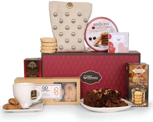 Afternoon Tea Hamper for 2 - Fruit Cake Hamper with Shortbread Biscuits, Fudge, Breakfast Tea, and Cookies - Luxury Food Hampers for Her, Gift Hamper for Mum, Birthday Hampers for Men - by Hay Hampers