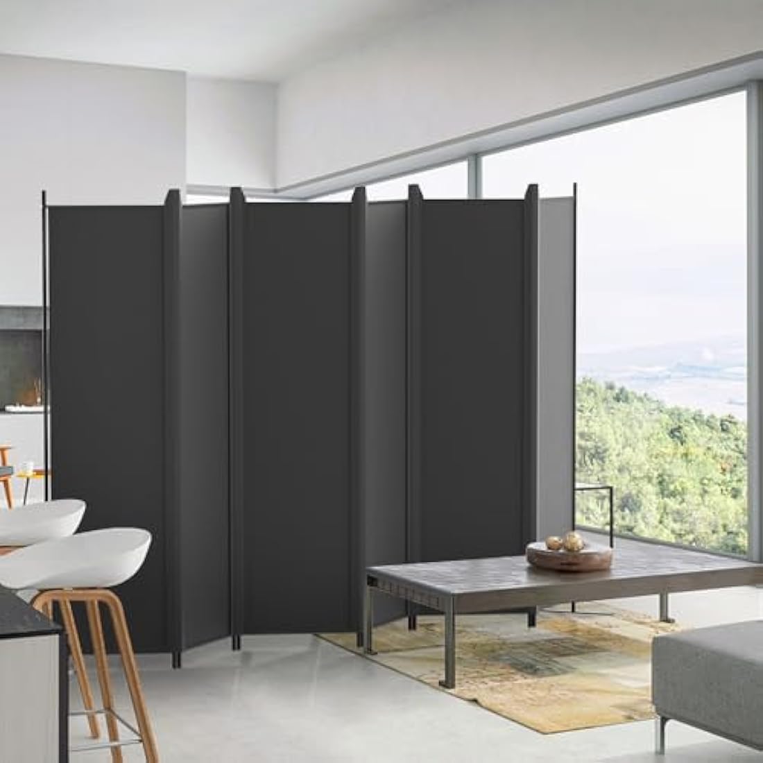 Kokorona 6 Panel Room Divider, 6FT Tall Folding Privacy Screen Wall Dividers, Portable Privacy Screen Freestanding Room Divider for Room Separation, Included-Cover Strips, Dark Grey, W 305 x H 183 cm