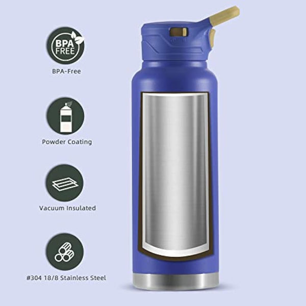 IDEUS Vacuum Insulated Water Bottle, Stainless Steel Double Wall Flask Metal Sports Canteen with Leak-Proof Screw Cap (Purple, 40oz (1140ml))