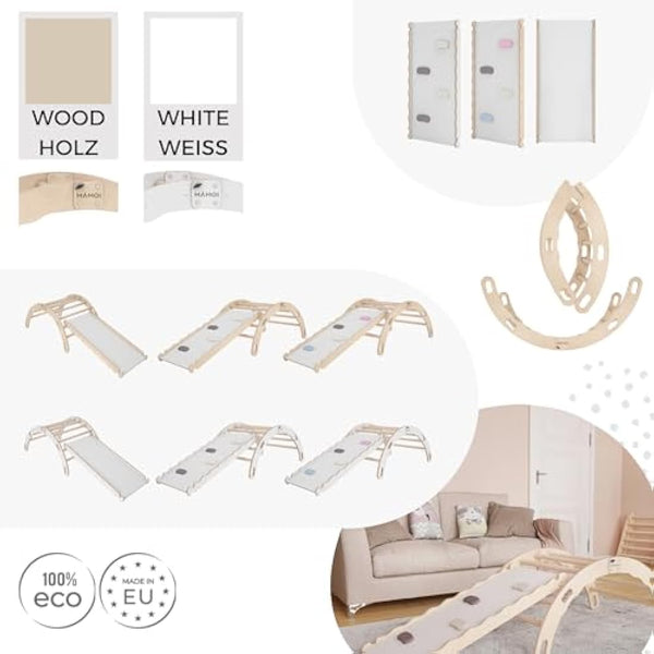 MAMOI® Indoor climbing frame for toddlers, Wooden baby gym, Play gym rocker toys made of wood for toddler, Rockers climbing frame