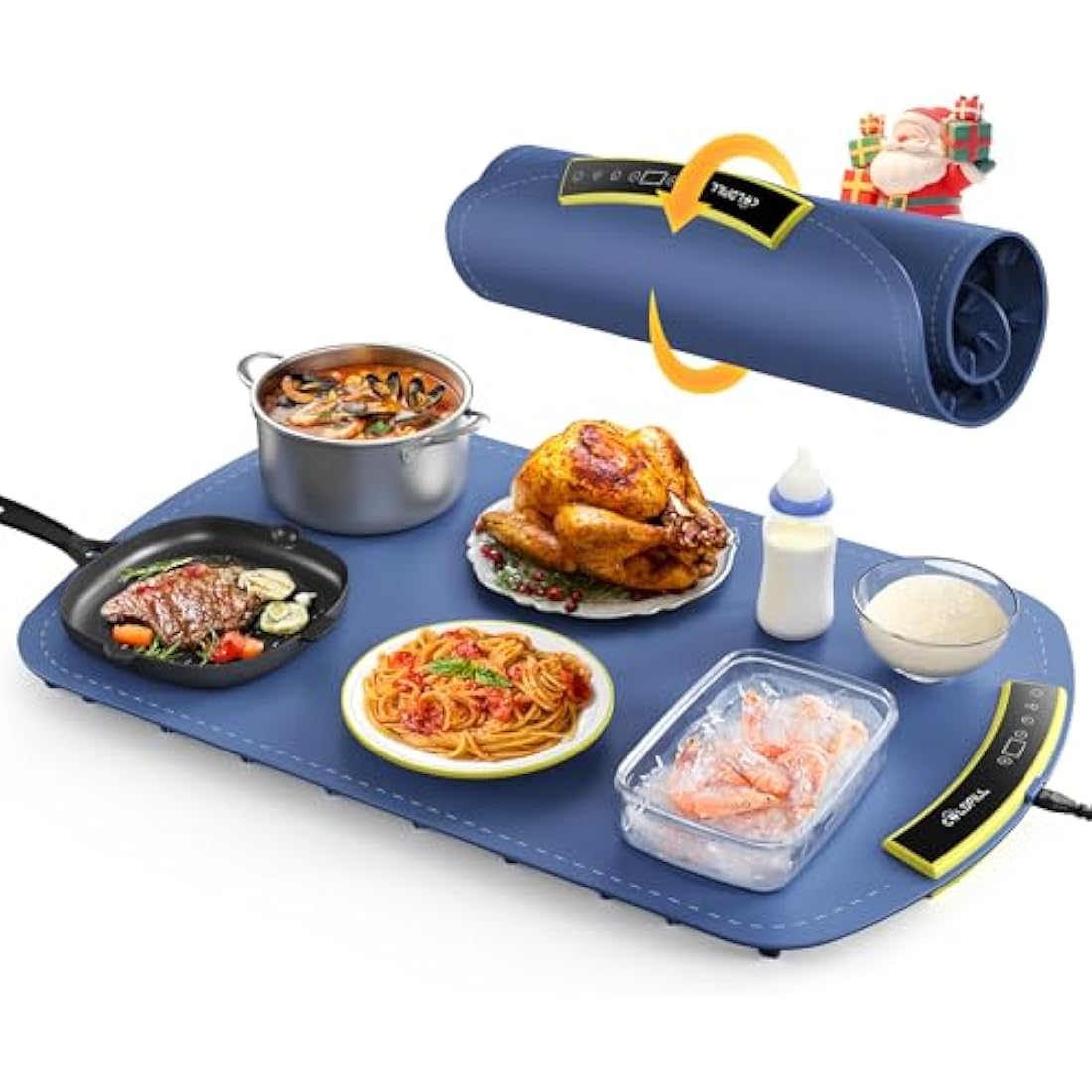 Electric Warming Tray - Upgraded 8 TEMP Setting Food Warming Mat, Full-surface Heat in 5s, 4 Hours Auto-off, Child Safety Lock, Foldable Food Warmers for Buffet Server Party, 65 * 40 * 1.5cm