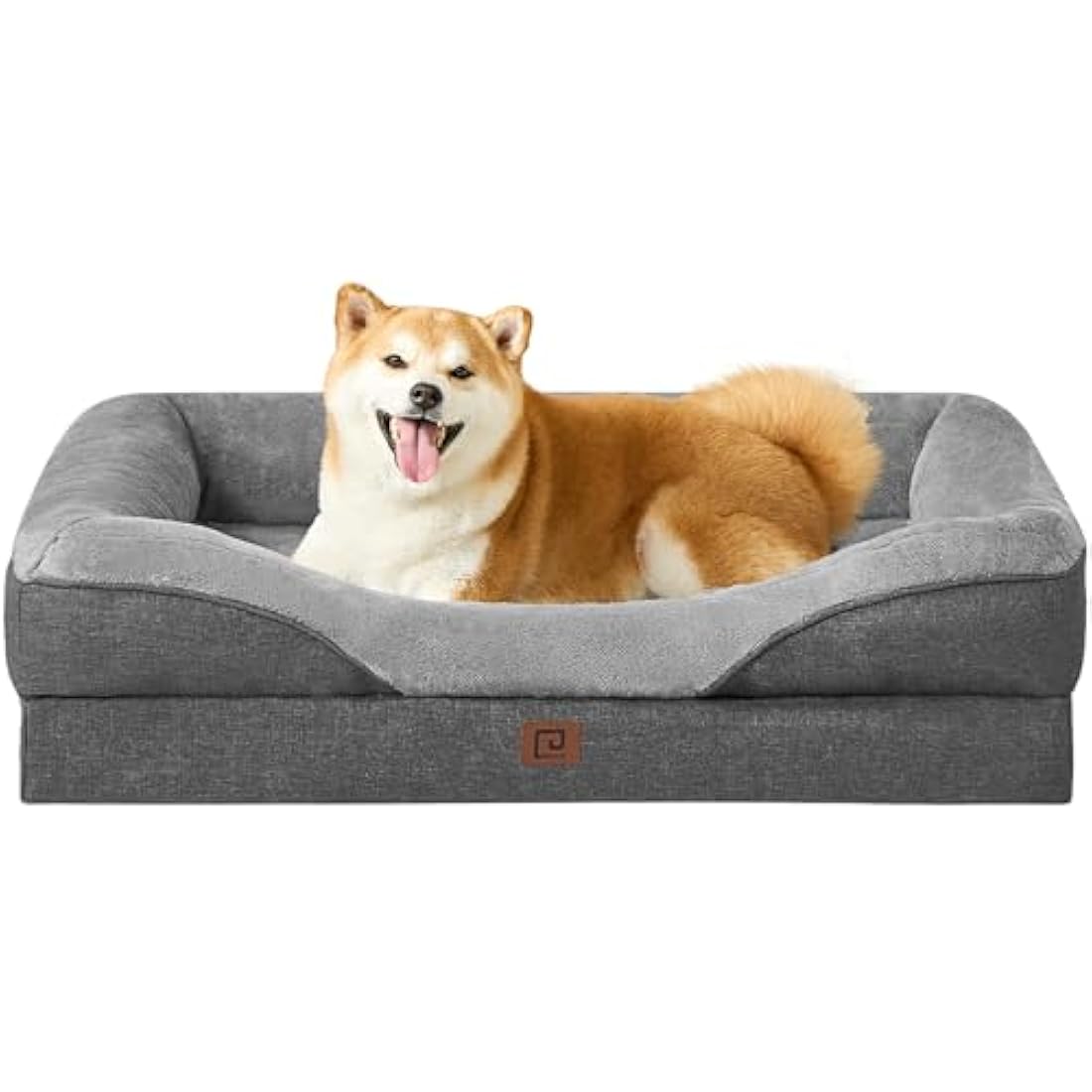 EHEYCIGA Memory Foam Dog Beds Large, Orthopedic Dog Beds Sofa with Sides and Waterproof Liner, Pet Couch with Washable Removable Cover and Non-Slip Bottom, 91x68x17cm, Dark Grey