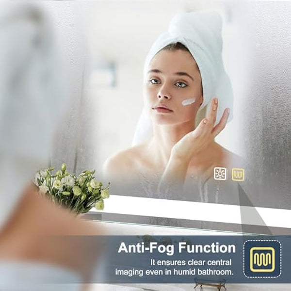 S'bagno Bathroom Mirror with LED Lights 1000x700mm, LED Bathroom Mirror with Memory, Anti-Fog, 3000K/4000K/6500K, Dimmable, HD Tempered Glass, IP44 Waterproof, Horizontal/Vertical