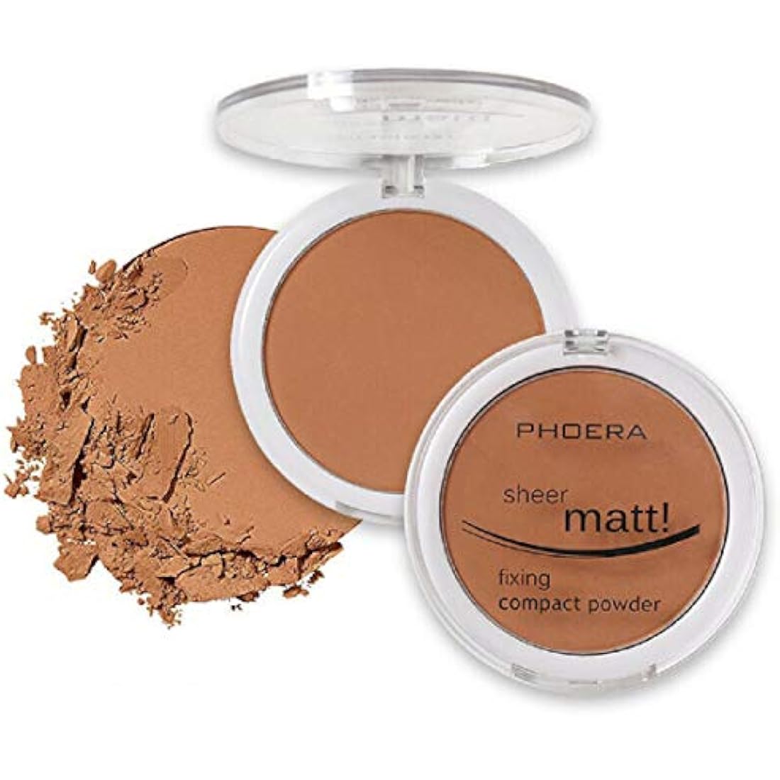 AQUAPURITY PHOERA Sheer Matte Compact Powder - Fixing Makeup Base Fixer Setting Powder Foundation Fix - Long Lasting Make Up Fixer - Skin Vitamin E Beauty Blender (206 TAN)