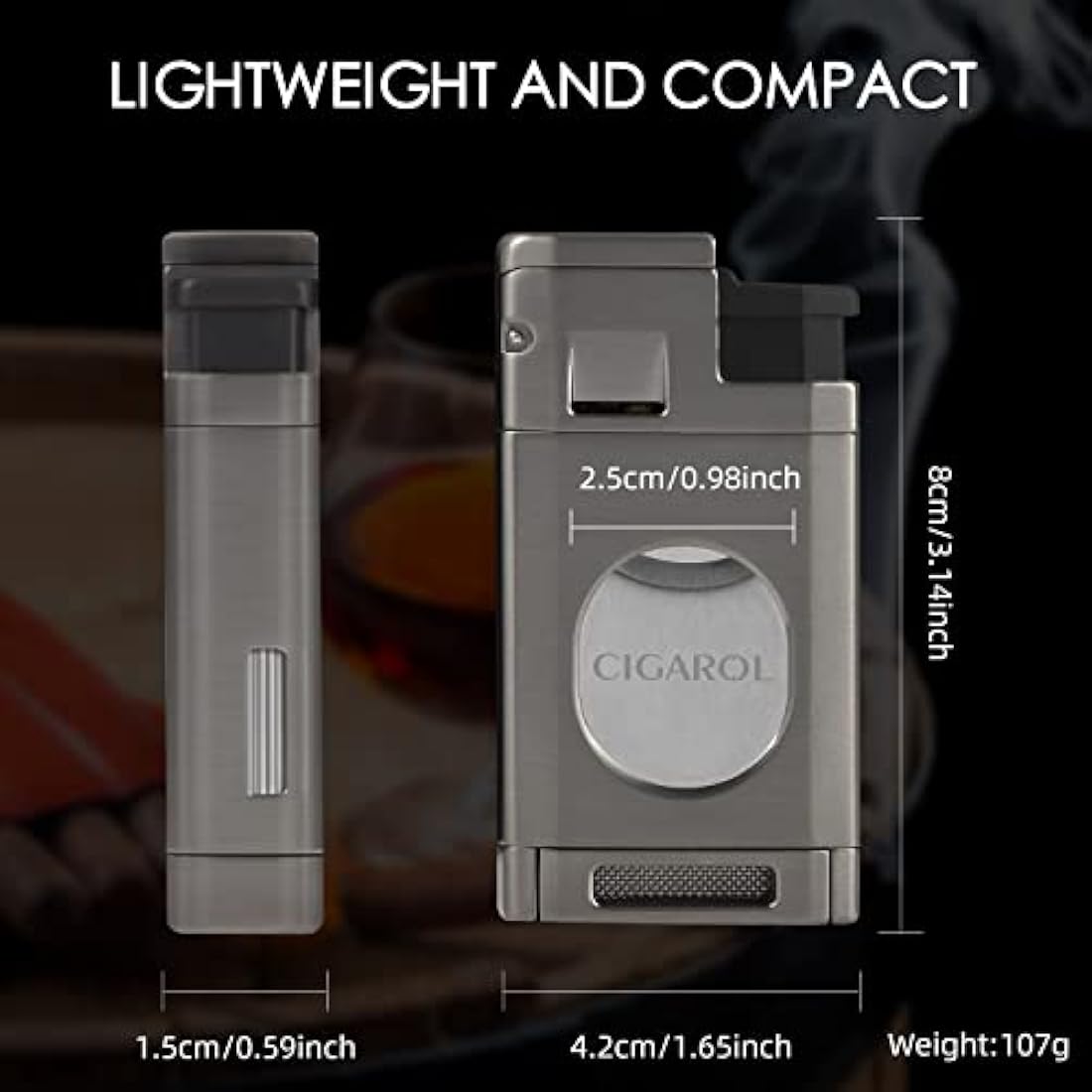 6-Finger Cigar Travel Humidor Cigar Case with Triple Flame Cigar Lighter, Leather Cigar Box with Round Humidifier, Cigar Punch and Dropper, Cedar Wood Humidor Cigar Box Gift Box Storage Box（Black）