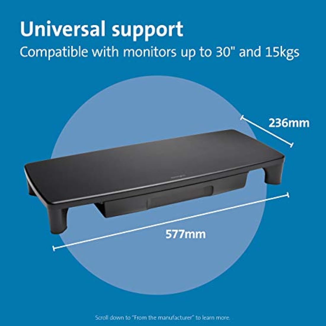 Kensington SmartFit Monitor Stand with Drawer for your Home Office - Monitor / PC riser with Desk Storage for Desk Accessories (K55725EU)