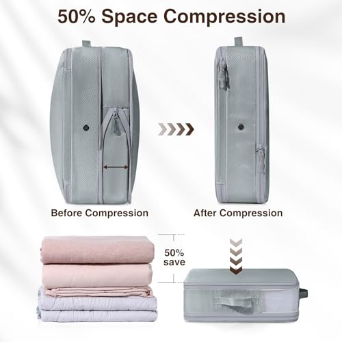 DIMJ 6 Pack Compression Storage Bags - Ultra Space Saving Self Compression Organizer with Zipper, Duvets Storage Organiser for Blanket, Clothing,