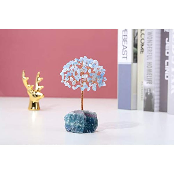 JSDDE Aquamarine Crystal Healing Crystals Gemstones Feng Shui Natural Tumbled Stones Money Life Tree Figurines