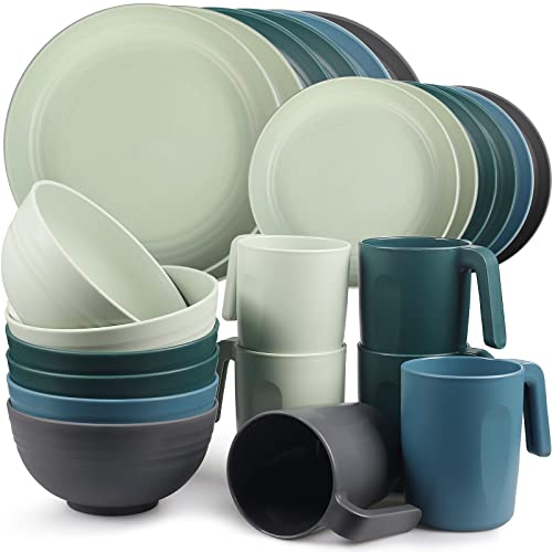 Greentainer Unbreakable Plastic Dinnerware Set, Lightweight Camping Tableware with 6 Dinning Plates, 6 Dessert Plates, 6 Bowls, 6 Cups for Kids &