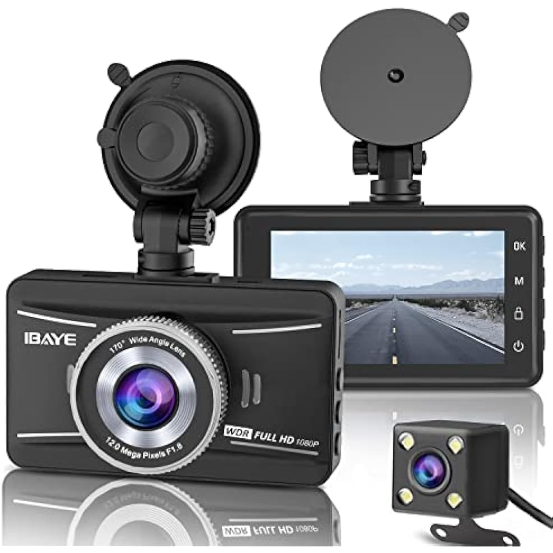 IBAYE Dash Cam Front and Rear, 1080P Full HD Dual Dashcam In Car Dual Dashboard Camera 170°Wide Angle HDR with 3.0" LCD Display Night Vision, Motion Detection, Parking Monitor, G-sensor