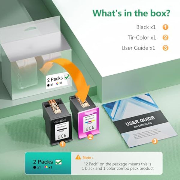 62 XL 62XL Ink Cartridges Black and Colour Multipack Replacement for HP 62 Ink Cartridges Twin Pack for HP Envy 5540 5541 5544 5546 5644 5541 5640 5646 5542 OfficeJet 200 250 5740 5742 (2-Pack)