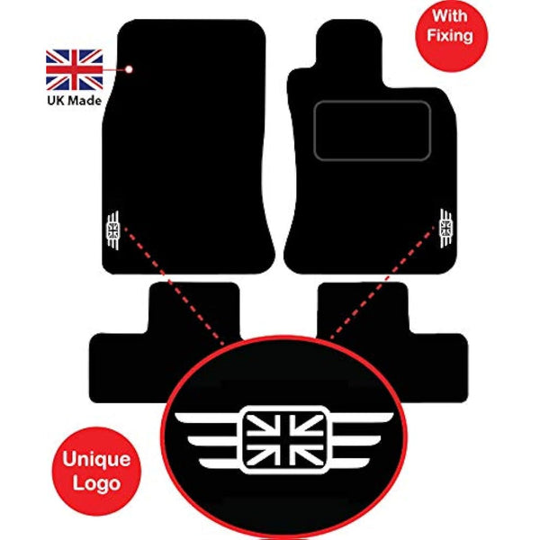 Lusso Carpet Floor Mats for Car | Tailored/Compatible to Fit Mini Cooper R50 R53 from 2001 to 2006 | Front & Rear with Heel Pad | 4-Piece Set (Black Edging)