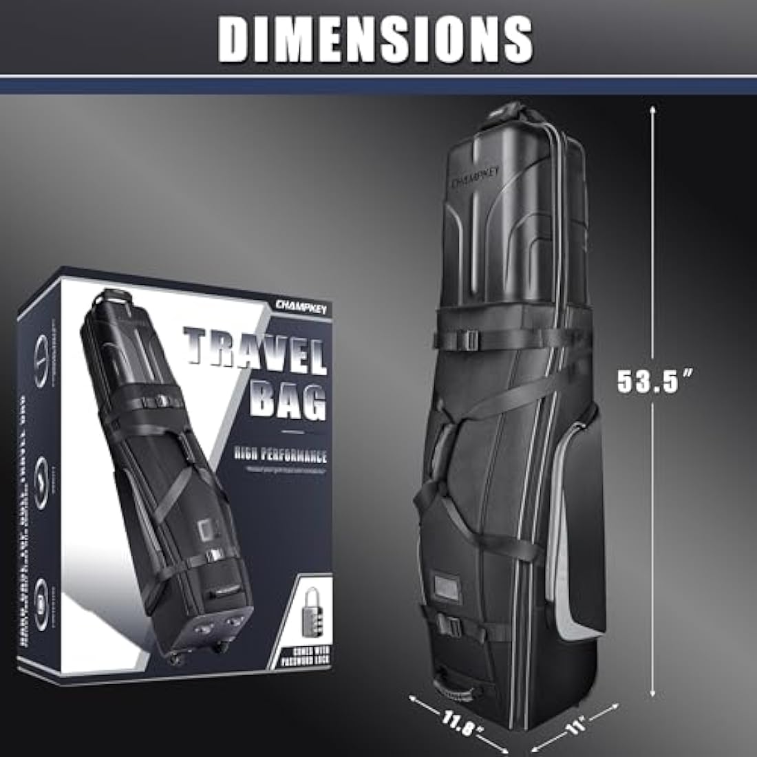 CHAMPKEY Golf Travel Bag Flight with Wheels | With Sturdy Plastic Hard Case Top | Premium Oxford Fabric Golf Bag - High Performance Bag Travel Case