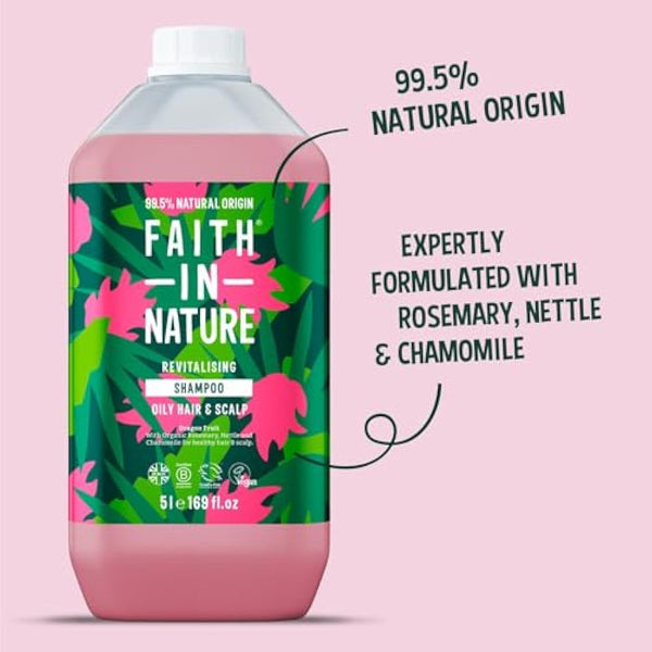 Faith In Nature Natural Dragon Fruit Shampoo, Revitalising for Oily Hair & Scalp, Vegan & Cruelty Free, No SLS, Silicones or Parabens, 5L Refill Pack