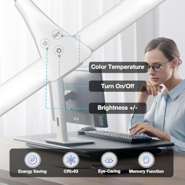 Hensam Desk Lamp, 80CM White Desk Lights Bar for Study, Clip On Desktop Computer Lighting with Gooseneck, Bright Dimmable Task Table Lamp for Work Reading Craft Students