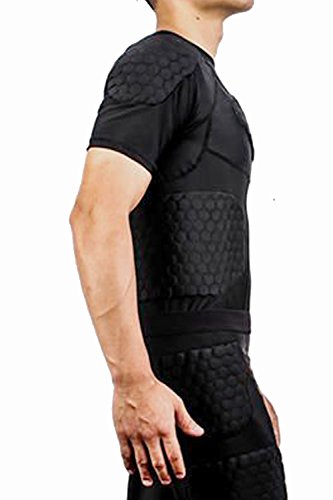 DGYAO Padded Comprssion T Shirt, Mens Rugby Safe Guard Top for Chest Rib Shoulder Protector Large