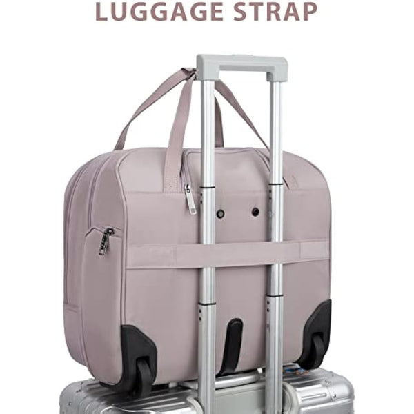 EMPSIGN Rolling Laptop Bag for Women - Wheeled Briefcase Fits Up to 15.6 Inch Laptop, Water-Repellent Overnight Computer Bag with RFID Pockets, Dusty Pink