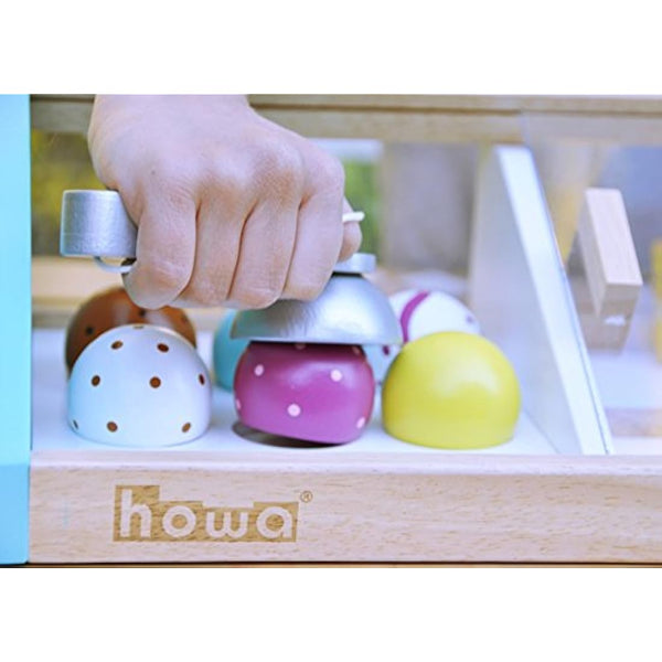 howa children's wooden ice cream parlour, children's shop, ice cream stand, ice cream toy, ice cream scoops, ice cream cones, ice cream scoop, play money 4861