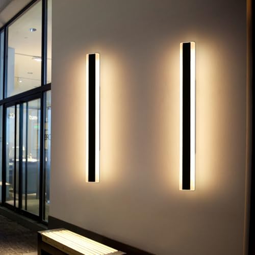 Modern 120cm LED Outdoor Wall Light, 2pack 42W 2520LM 3 Colour Temperature 3000k/4500k/6500k Wall Sconce, IP65 Rainproof Acrylic Outdoor Long Wall Light for Corridor, Villa, Balcony, Patio