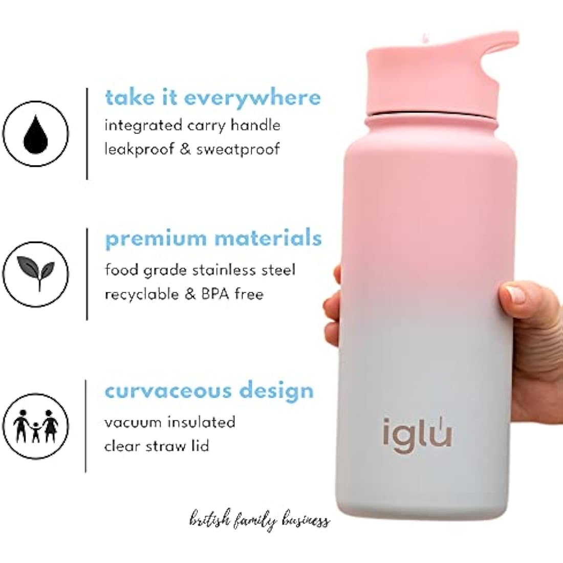 iglu Reusable Water Bottles | Premium Double Walled Stainless Steel | 1L Vacuum Insulated | 24 Hours Cold & 12 Hours Hot | Sweatproof & BPA Free | Great His & Her Eco-Friendly Gift (Ocean Teal, 1L)