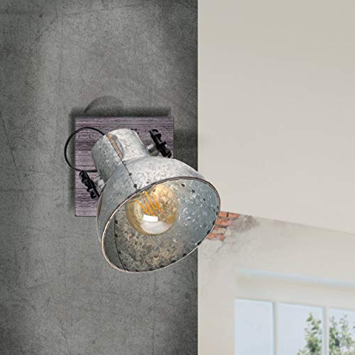 Eglo Barnstaple Vintage Ceiling Lamp, Industrial Design Ceiling Spotlight, Zinc Steel Retro Wall Lamp, Brown-Patina Coloured Wall Lighting, E27 Socket