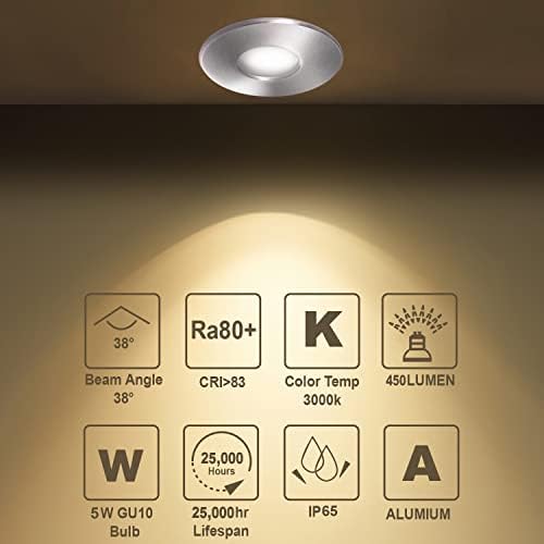 4xSweier LED IP65 Waterproof Recessed Spotlight with GU10 Base for Bathroom and Kitchen Spotlight, 5W Warm White 3000K 450LM Ceiling Downlight, Not Dimmable