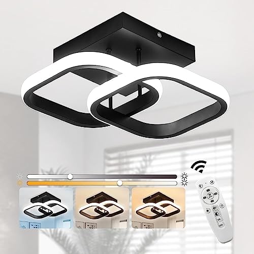 EIDISUNY Dimmable LED Ceiling Light Modern Square LED Ceiling Lamp with Remote Control, 3 Colour Temperature Adjustments, Ceiling Lighting Fixture for Kitchen Bedrooms Hallway Office - 22W Black.