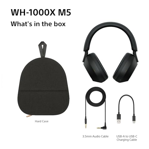 Sony WH-1000XM5 Hard Case Premium Noise Cancelling Wireless Over-Ear Headphones, Bluetooth, Clear Call Quality, Hi-Res Audio, Up to 30hr Battery Life, Includes Hard Case, iOS & Android - Black
