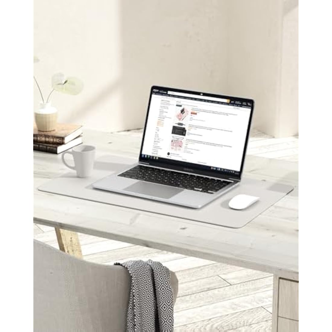 YSAGi Non-Slip Desk Pad, Waterproof PVC Leather Desk Table Protector, Ultra Thin Large Mouse Pad, Easy Clean Laptop Desk Writing Mat for Office Work/Home/Decor (60 x 35 cm, Gray)