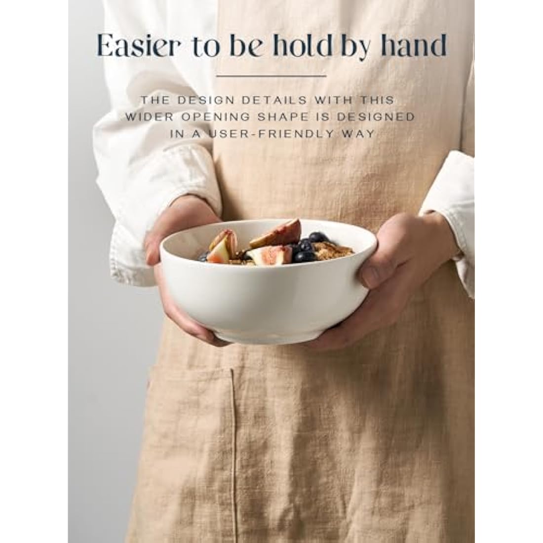 DOWAN Bowl Sets of 4, 1150ml Large Soup Bowls, Porcelain Deep Bowls for Ramen, Pasta, Salad, Mixed Fruit, Cereal, Microwave and Dishwasher Safe for Kitchen, Ø 17.8 cm