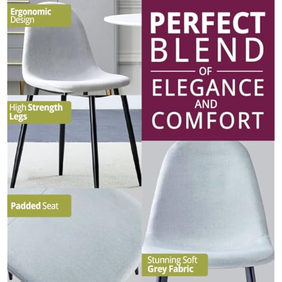 Hallowood Furniture Cullompton Small Dining Table and Chairs Set 2, (0.8m) White Marble Effect Top Kitchen Table and Chairs in Grey Fabric Upholstery and Metal Legs, Dining Room Sets for Home & Café