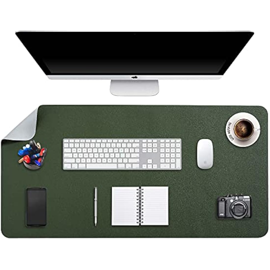 Desk Pad Large, Desk Mat, Extended Mouse Mat, Mouse Pad XXL, Desk Blotter, DOBAOJIA Laptop Pad Writing Pad for Office/Home, Dual-Side Use PU Leather Waterproof 35.4" X 16.9" (Dark Green/Gray)
