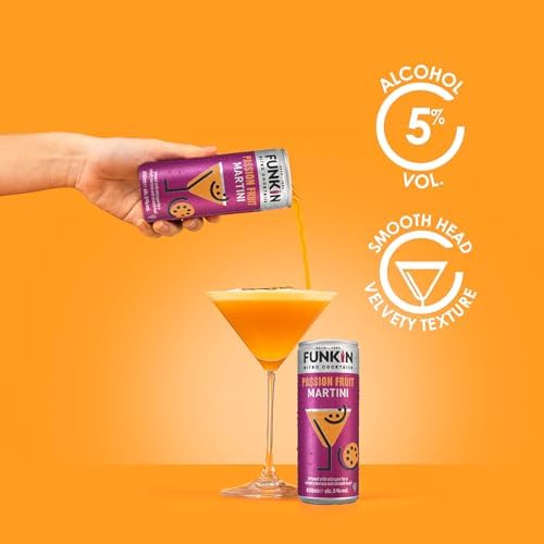Funkin Passion Fruit Martini Pre-Mixed Cocktail Cans 200 ml (Case of 12) | Premium Ready to Drink Cocktails - Bar Quality Drinks Made with Real Fruit and Nitro Infused