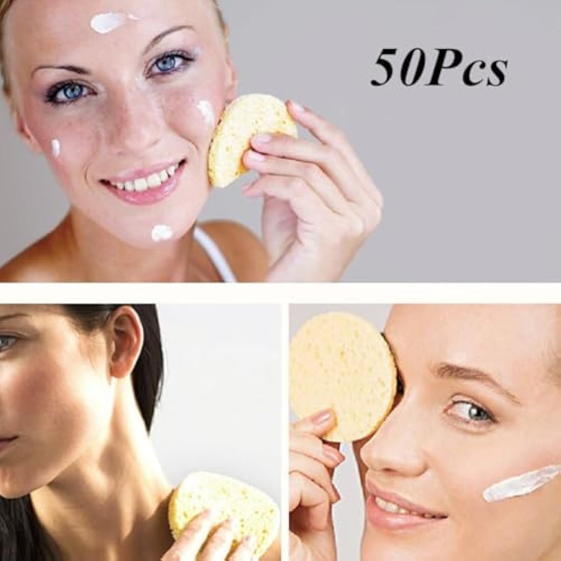 Healifty 50pcs Natural Wood Pulp Facial Sponges Round Beige Gentle Exfoliating & Makeup Removal - Hypoallergenic Deep Cleansing - Compressed Cellulose Eco-Sponge