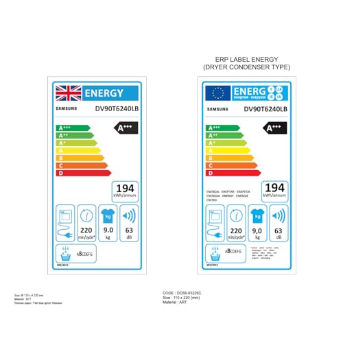 Samsung Series 6 DV90T6240LH/S1 with OptimalDry™, Freestanding Heat Pump Tumble Dryer, 9 kg, White, A+++ Rated