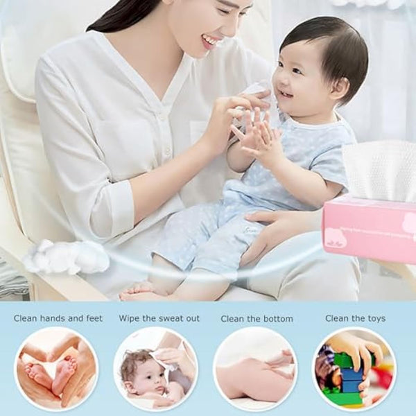 Disposable Cotton Face Cloths, 100 Count Extra Soft & Thick, Dry Wipes Facial Towelettes for Face Cleansing (4 Pack)