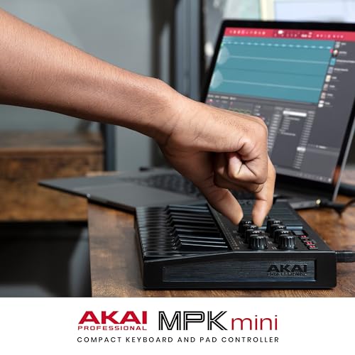 Akai Professional MPK Mini MK3 - 25 Key USB MIDI Keyboard Controller with 8 Backlit Drum Pads, 8 Knobs and Music Production Software and Native Instruments Sound Package (NKS Integration)