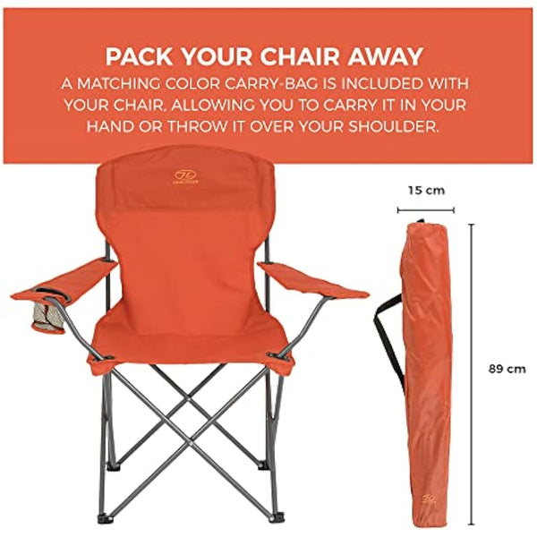Highlander Camping Chair - Compact & Lightweight Folding Chair, 2.2kg, Portable Chair for Outdoors, Durable Steel Frame Arm Chair with Cup Holder