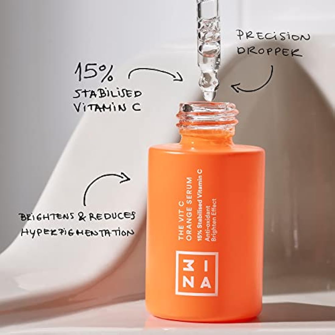 3INA MAKEUP - The Vit C Orange Serum - Transparent Facial serum 15% stabilized Vitamin C - Vitamin C serum for face with antioxidant effect - Brightens - Vegan - Cruelty Free