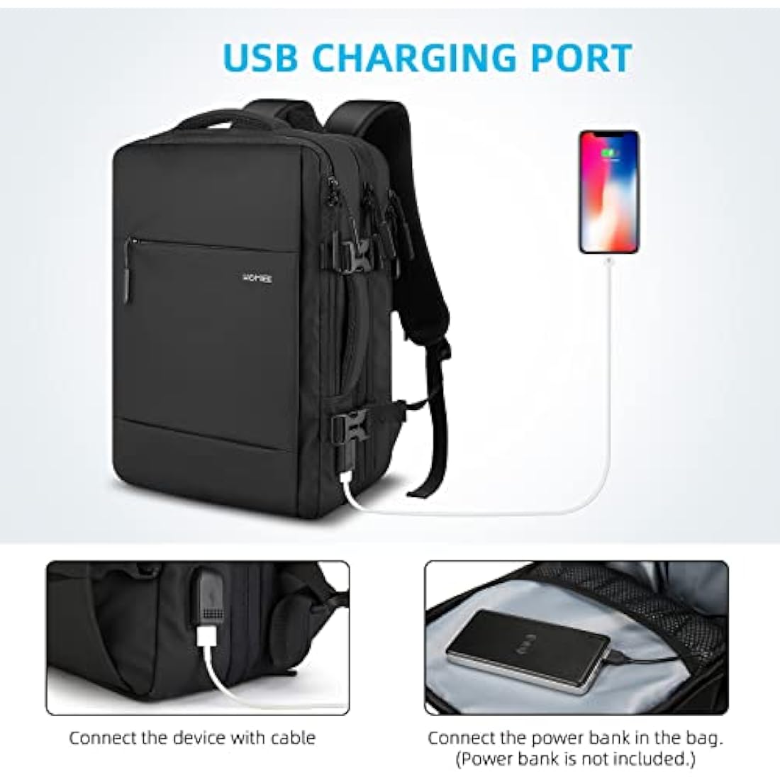 HOMIEE 45x36x20cm Cabin Bag for Easyjet 22L-38L Expandable Carry On Travel Backpack with USB Charging Port Flight Approved Underseat Hand Luggage Bag 15.6 Inch Laptop Rucksack Business School Daypack