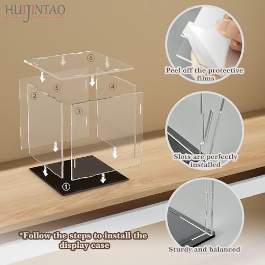 HUIJINTAO Clear Acrylic Display Case Countertop Box Cube Organizer Stand Dustproof Protection Showcase for Action Figures/Toys/Collectibles(11x11x11inch;28x28x28cm)