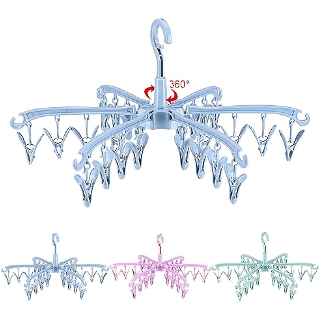 GmeDhc Indoor Outdoor Clothes Airer, 24 Pegs, Foldable, Rotable Sock Airer for Fabric Nappies, Bras, Towel, Underwear, Scarf, Gloves