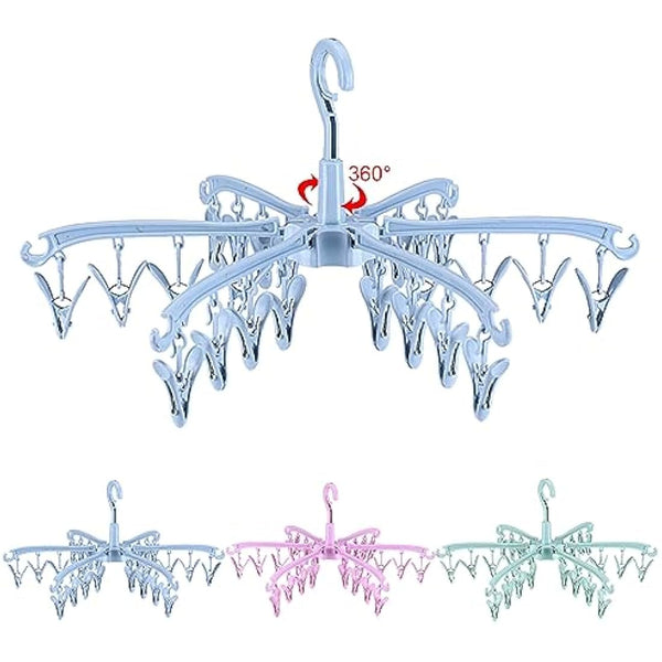GmeDhc Indoor Outdoor Clothes Airer, 24 Pegs, Foldable, Rotable Sock Airer for Fabric Nappies, Bras, Towel, Underwear, Scarf, Gloves