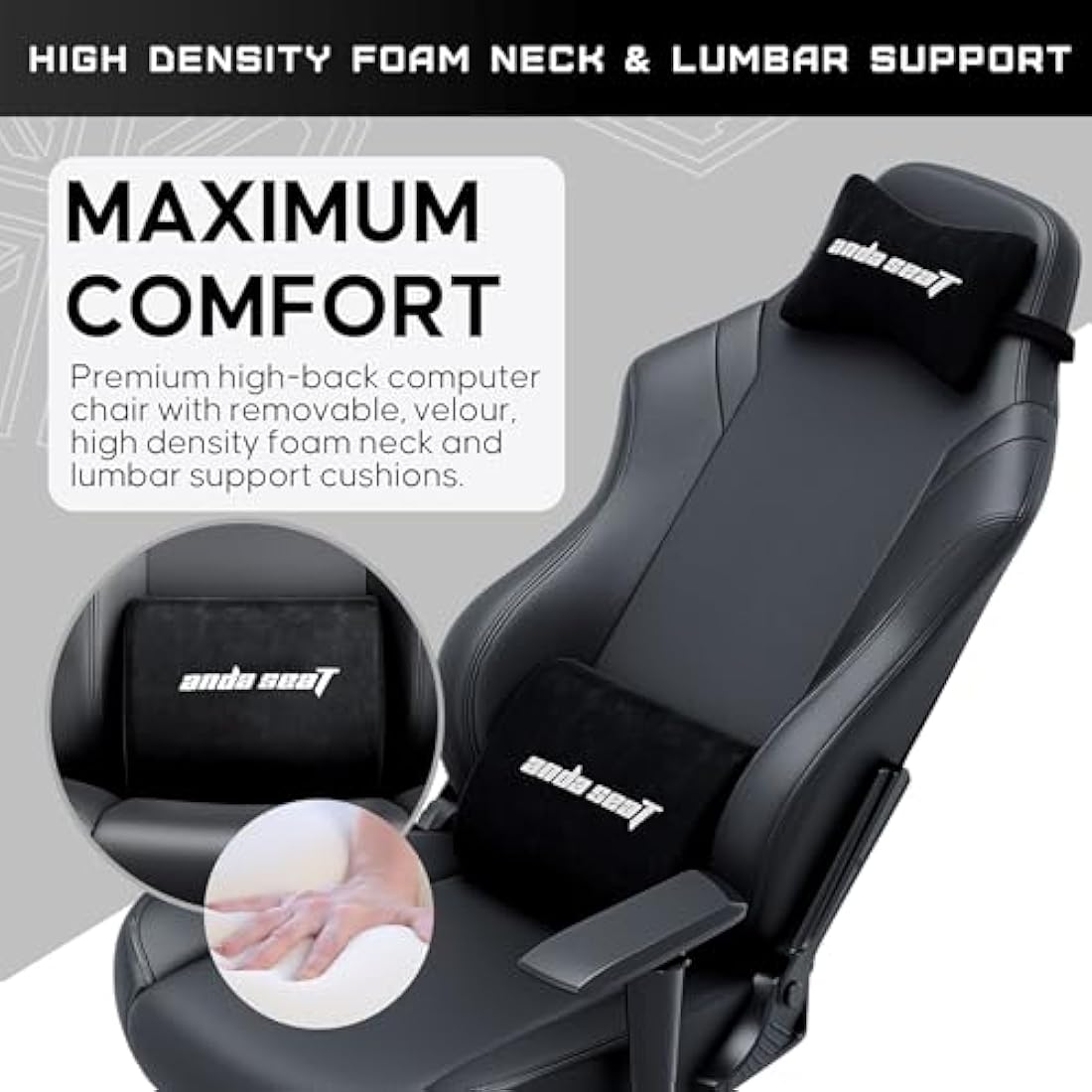 Anda Seat Luna Large Gaming Chair for Adults - Ergonomic Reclining Video Game Chairs, PVC Leather Computer Home Office Chair, Heavy Duty Neck & Back Lumbar Support - Black Folding Recliner Seat