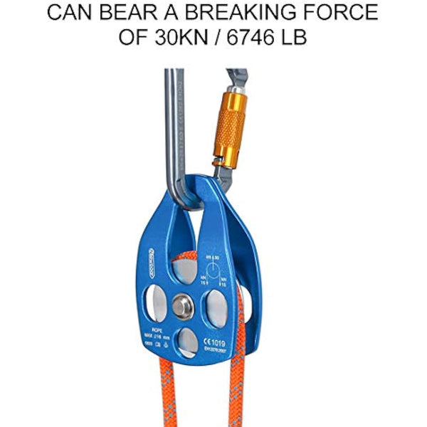NewDoar 30KN Single/Double Pulley CE Certified Large Rescue Pulley for Diameter Max 16mm Rope Single/Double Sheave with Swing Plate for Rescue Hauling Arborist Tree Climbing