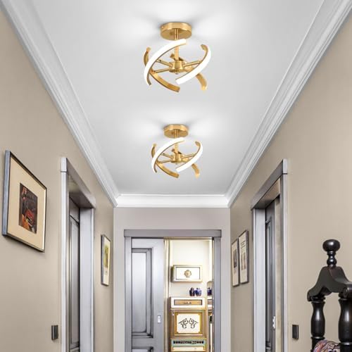 EIDISUNY LED Ceiling Light Elegant Gold Curved Design with 4 Strips 22W LED Ceiling Lights Fixture for Hallway Office Bedroom Kitchen Living Room Dining Room Lights - Gold (Cool White Light 6000K)