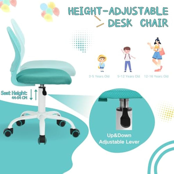 Homy Casa Desk Chair Adjustable Swivel Office Chair Fabric Seat Ergonomic Task Chair without Armrest Turquoise
