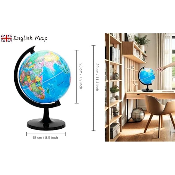 EXERZ 20cm World Globe - Educational Geographic - Political Map - Self Assembled School Globe - 20cm Diameter