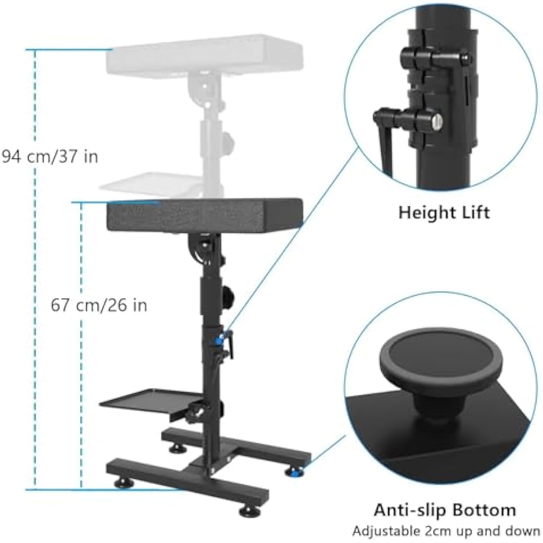 ANDNICE Tattoo Armrest Stand Legrest Bracket H-base Adjustable Height Tilt Black Leather Pad with Tattoo Supplies Storage Board Professional Heavy Duty Iron Equipmen for Tattoo Studio